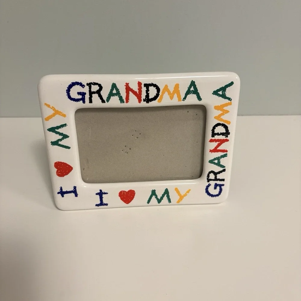 I Love My Grandma Ceramic Picture Frame White Colorful Hand Painted Style 5x7